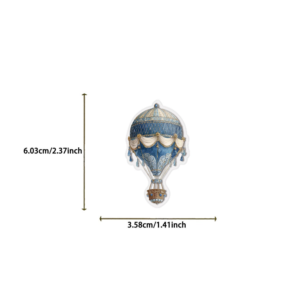 Vintage hot air balloon sticker design and size detail