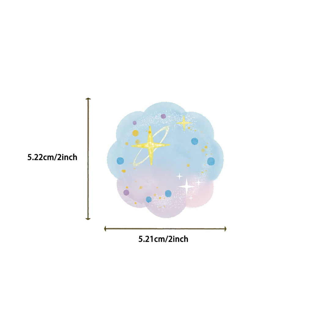 Pastel sparkle sticker design and size detail