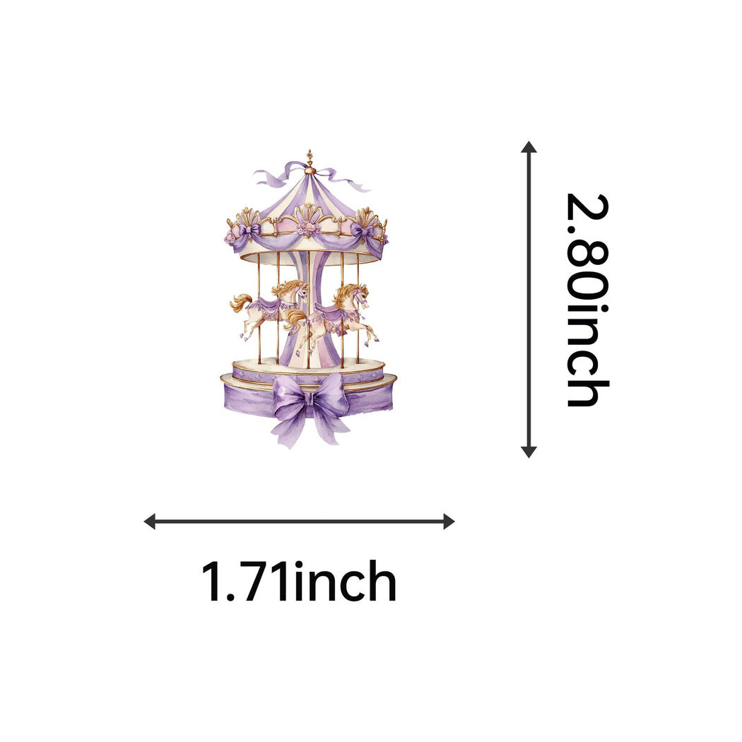 Purple fantasy carousel sticker design and size detail