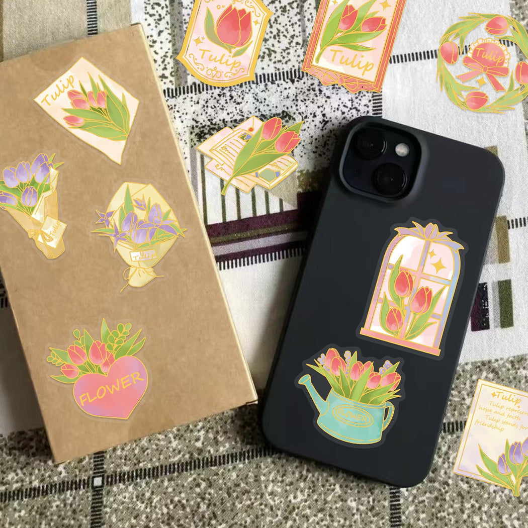 Vintage floral postage sticker design and size detail