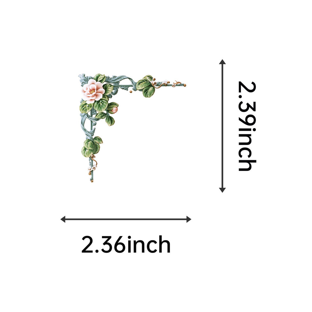 Botanical frame and corner sticker design and size detail