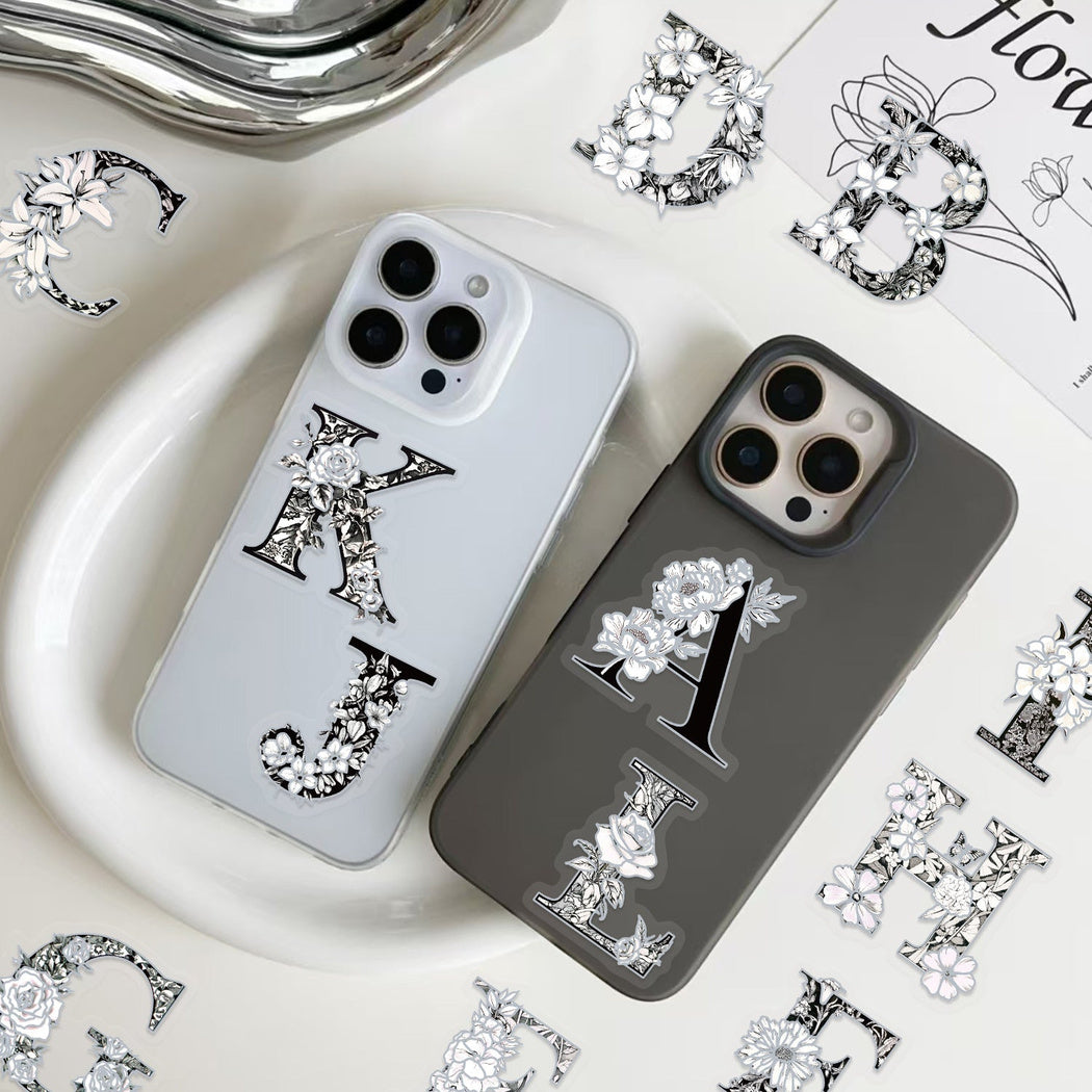 Black and white typography sticker design and size detail