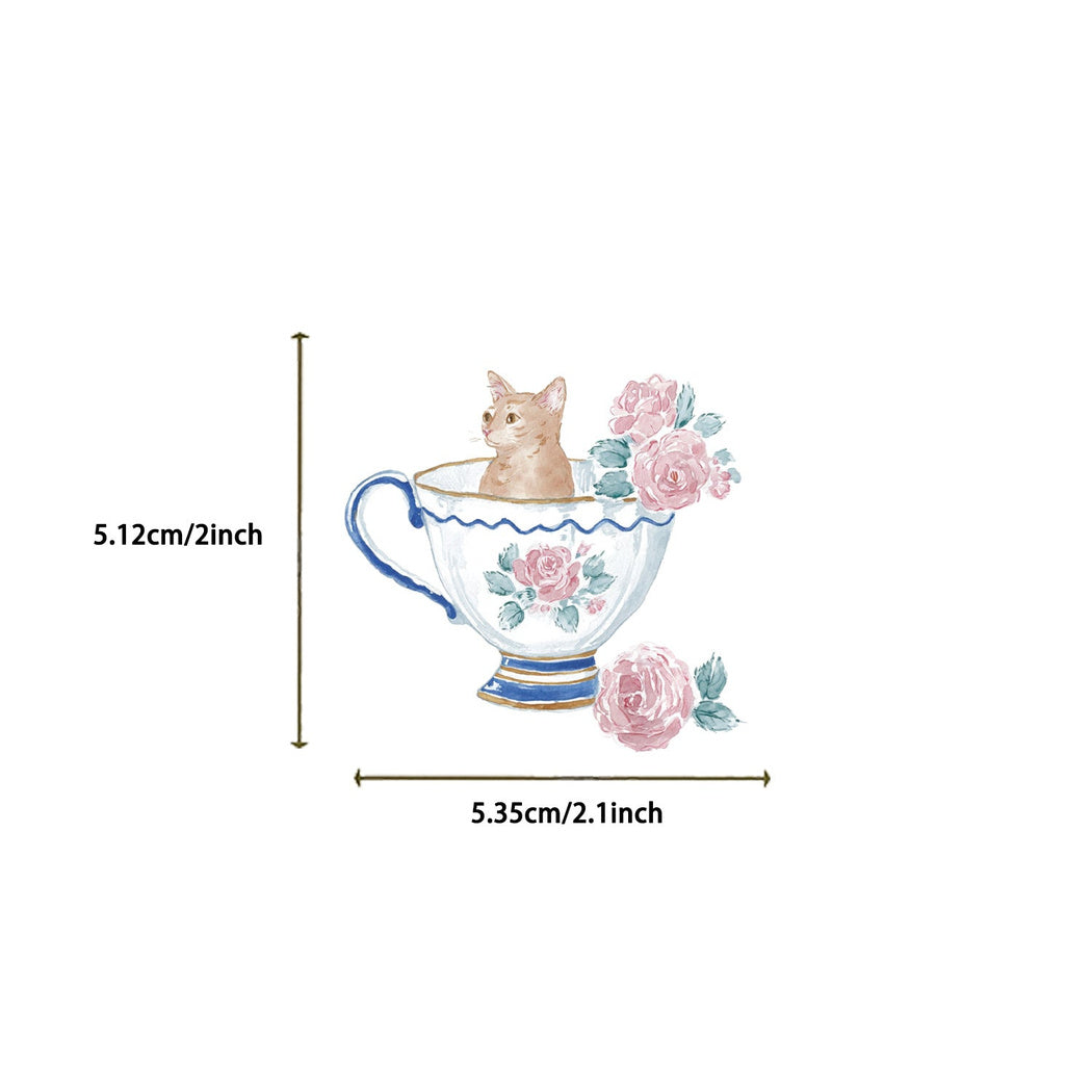 Cozy cat and food sticker design and size detail