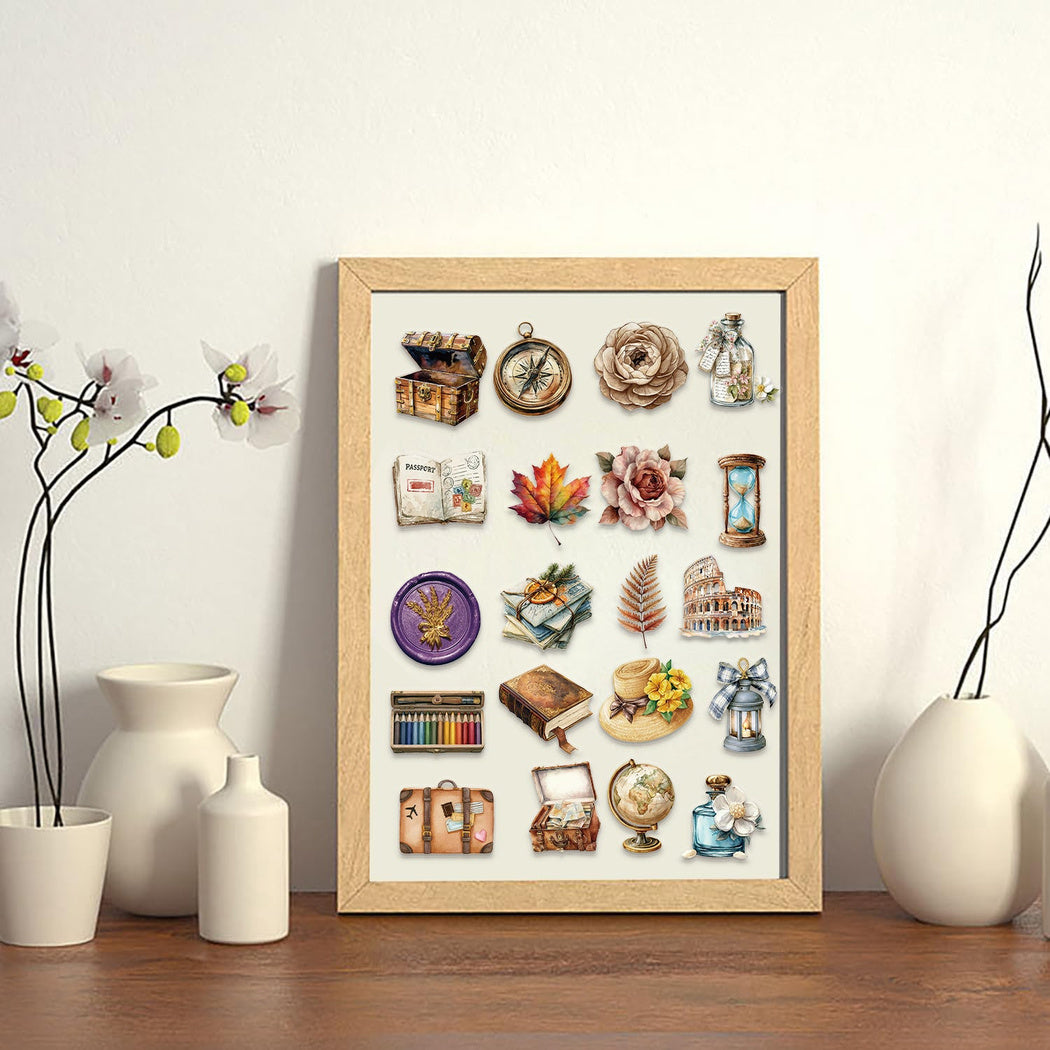 Vintage travel ephemera sticker design and size detail