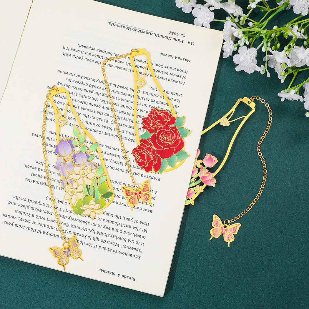 Floral vase bookmarks on an open book