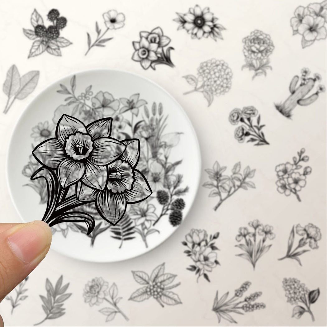 Lunira - Black White Botanical Line Art Sticker Pack