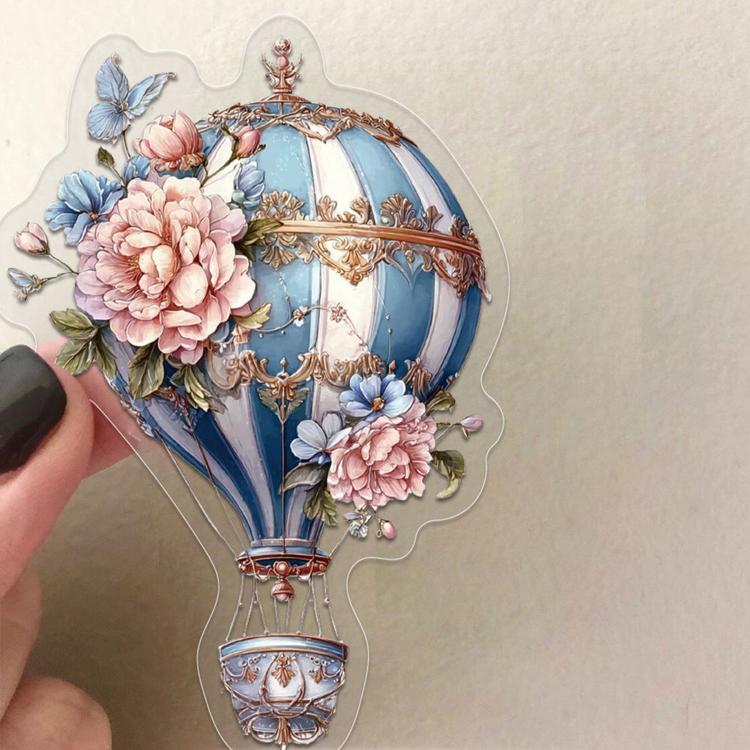 Vintage hot air balloon sticker close-up