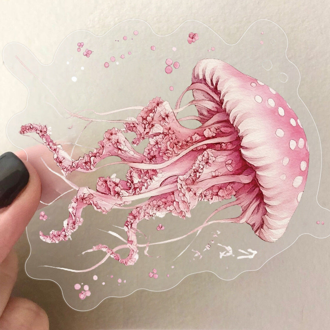 Watercolor jellyfish sticker close-up