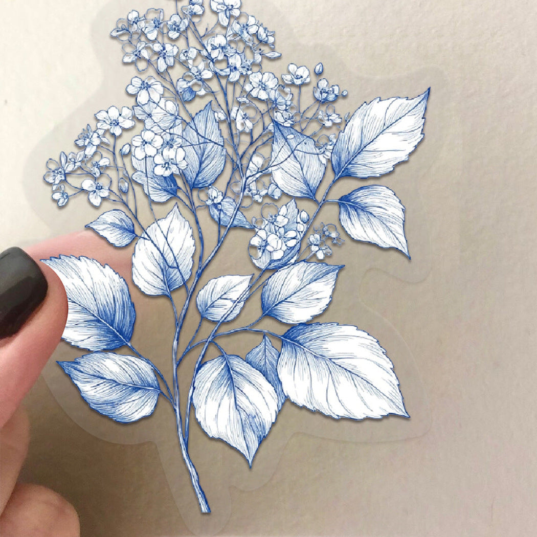 Blue botanical flower sticker close-up