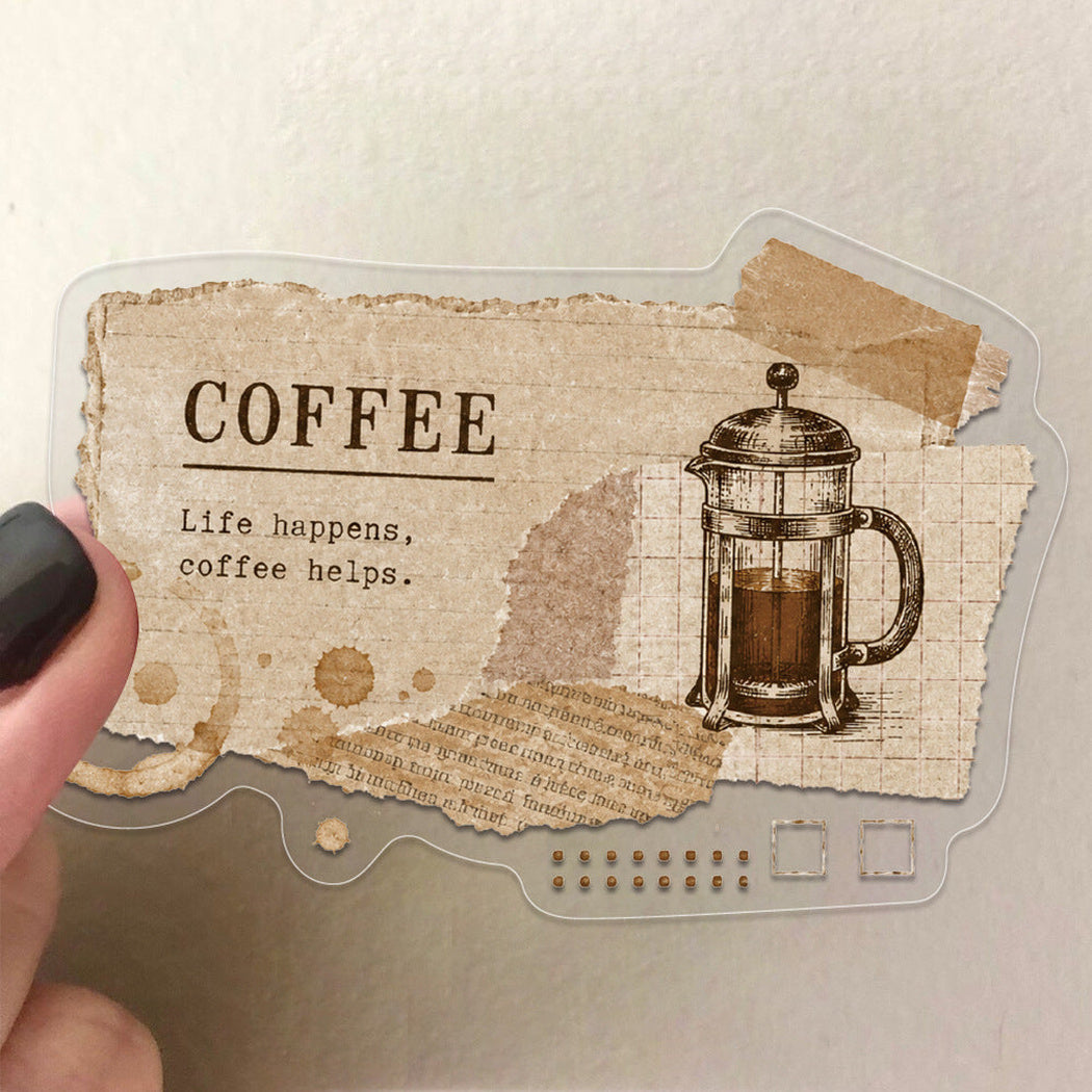 Vintage coffee label sticker close-up