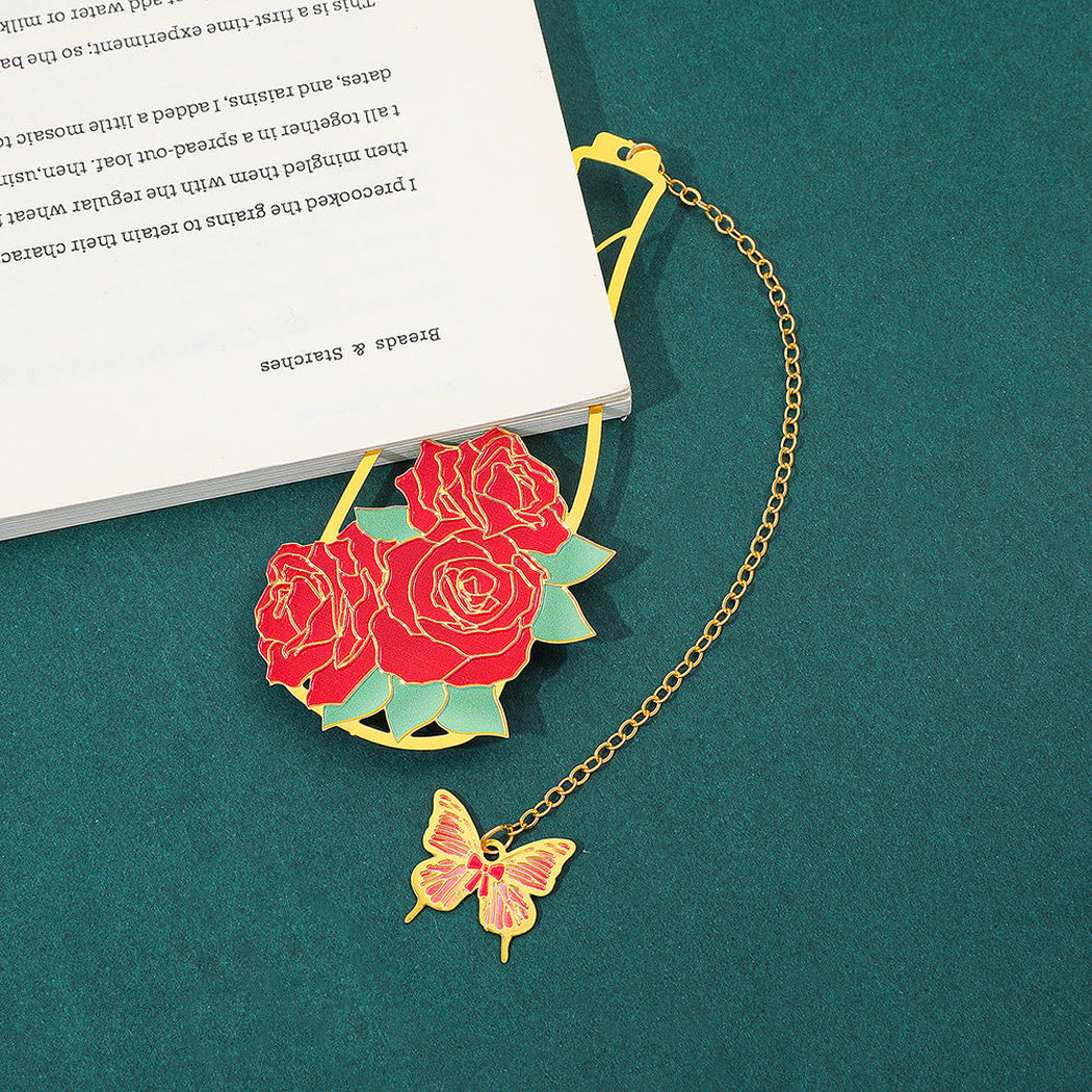 Red rose vase bookmark in a reading scene
