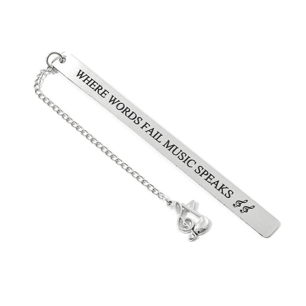 Engraved bar bookmark with music note charm