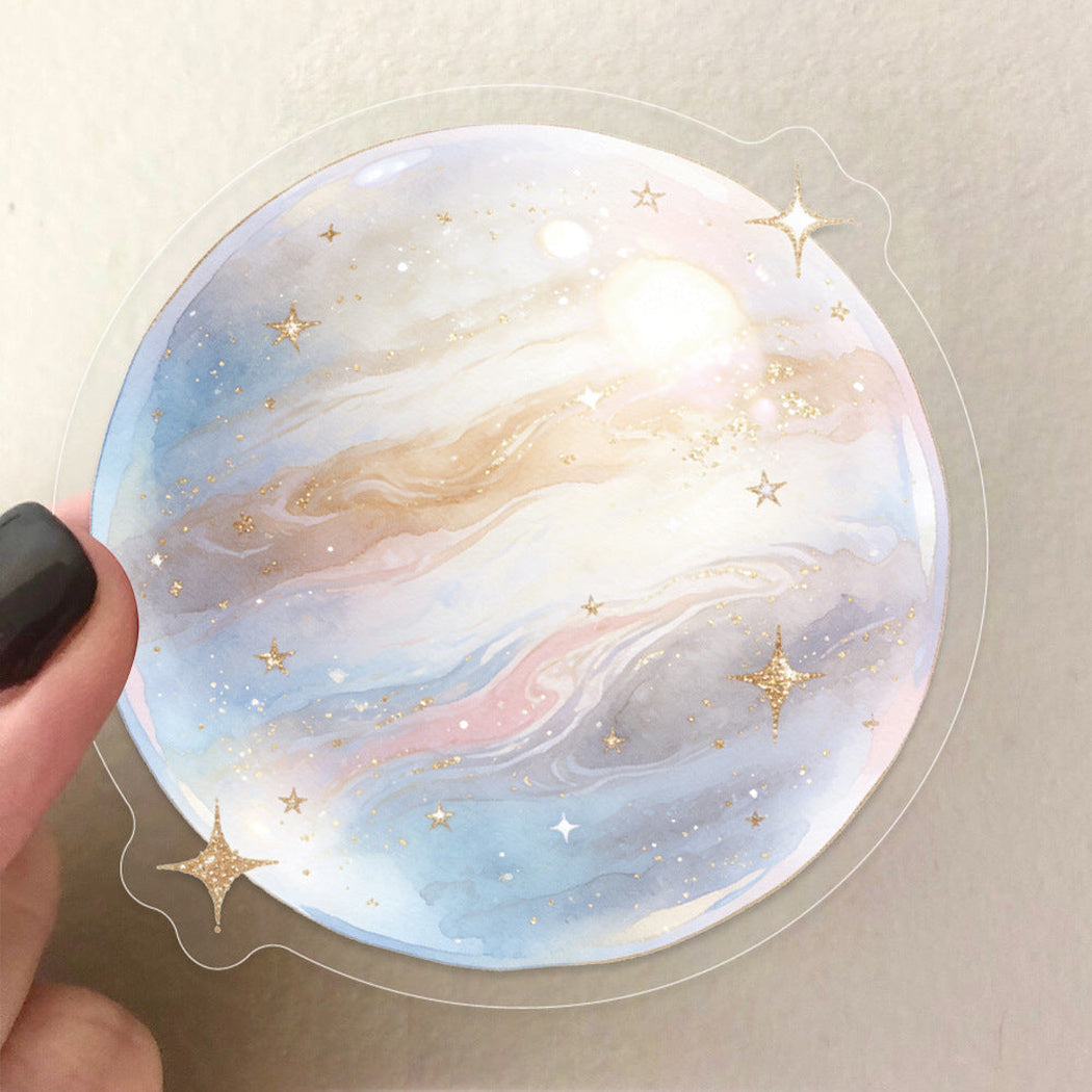 Galaxy planet sticker close-up