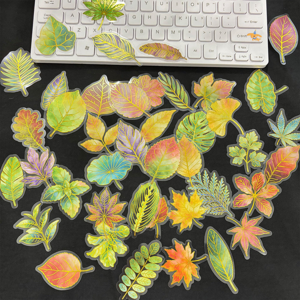 Autumn leaf sticker close-up