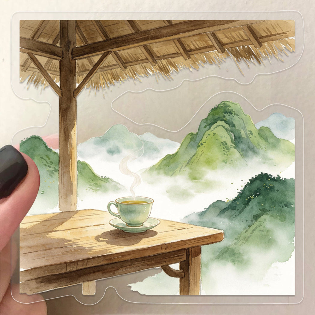Watercolor lotus pond sticker close-up