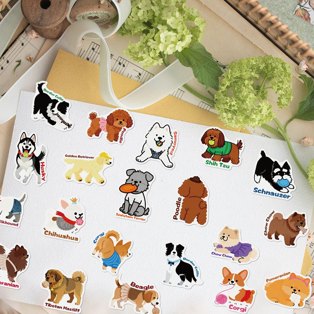 Dog sticker assortment on a surface