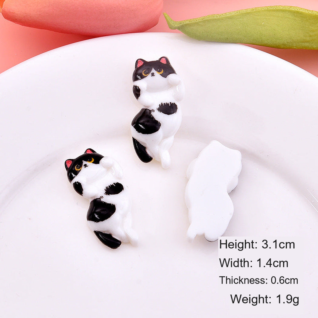 BlackWhite Realistic Cat Pose Fridge Magnet, single variant view