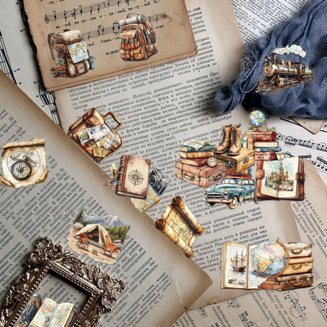 Lunira - Vintage Travel Suitcase Ephemera Sticker Pack