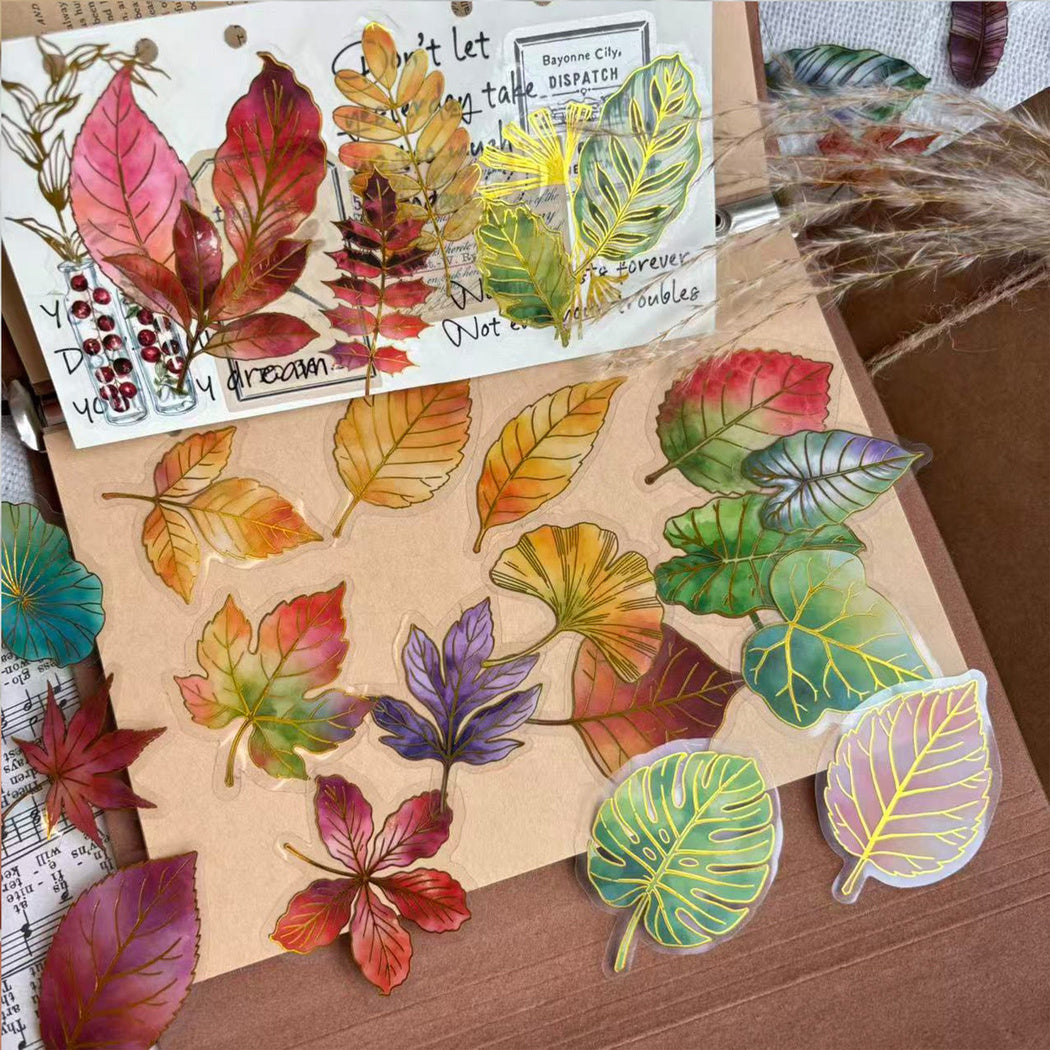Autumn leaf stickers shown in use
