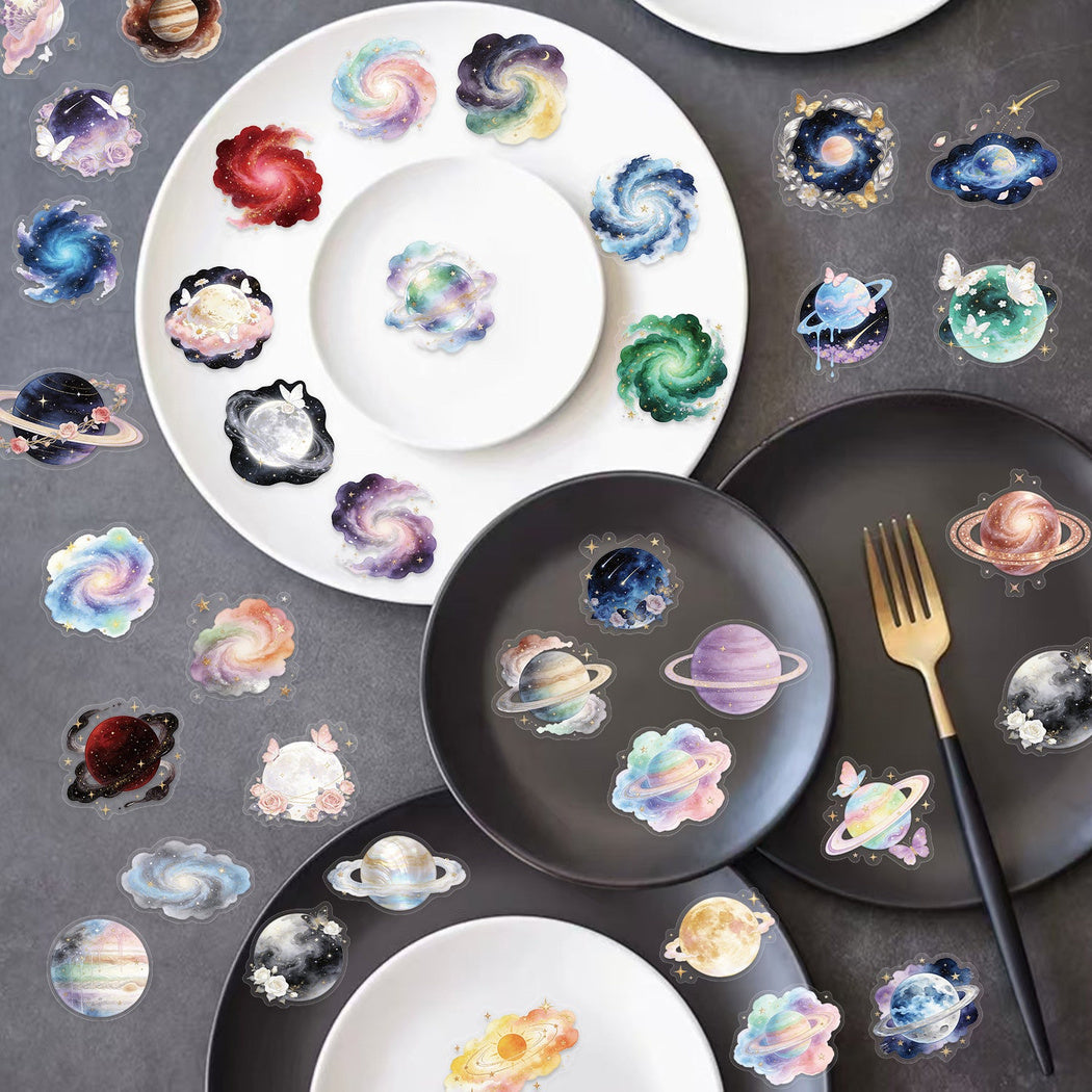 Galaxy planet stickers shown in use