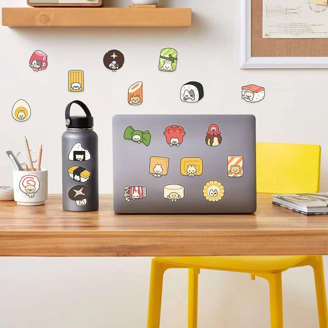 Cute character and food stickers shown in use