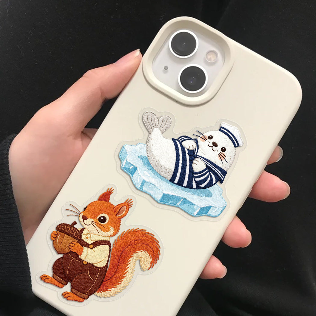 Forest animal stickers shown in use