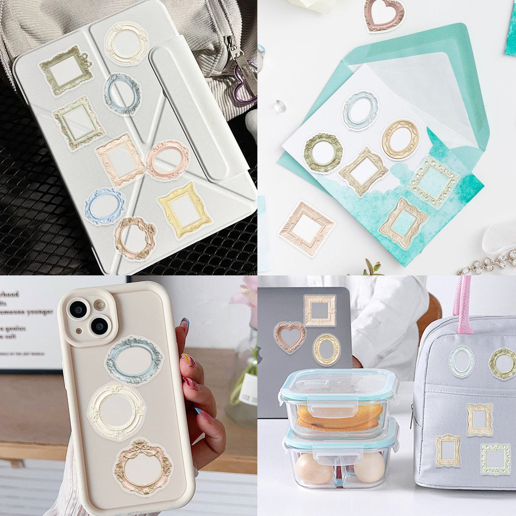 Pastel picture frame stickers shown in use