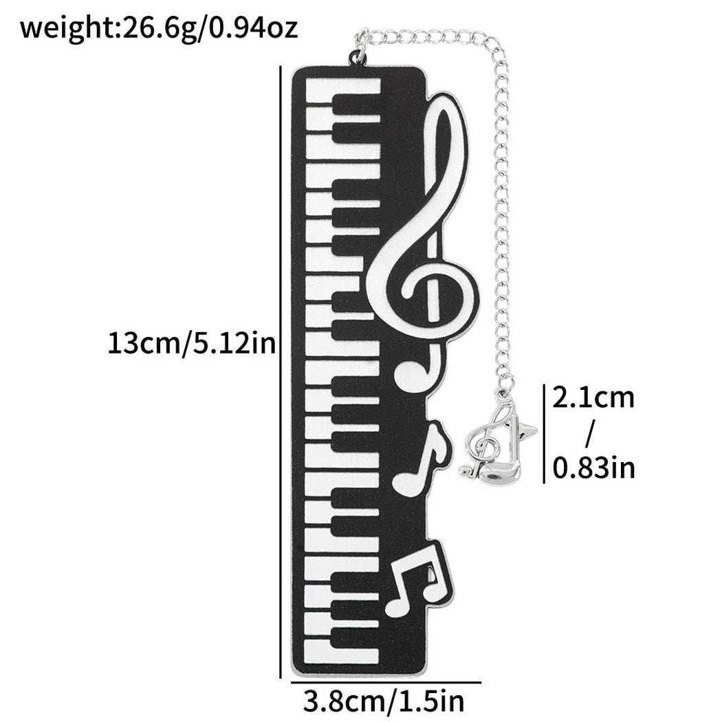 Piano key bookmark with weight and dimension labels
