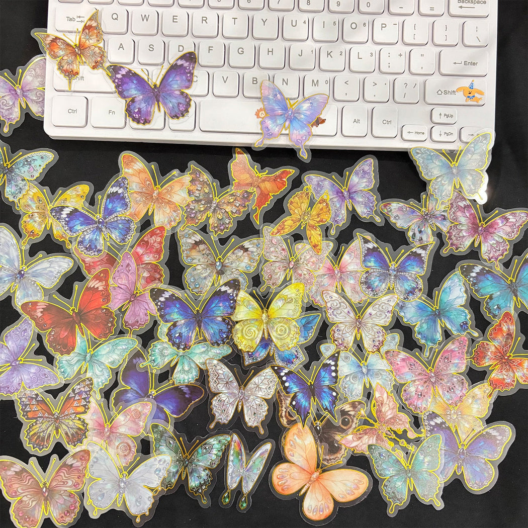 Watercolor butterfly stickers shown in use