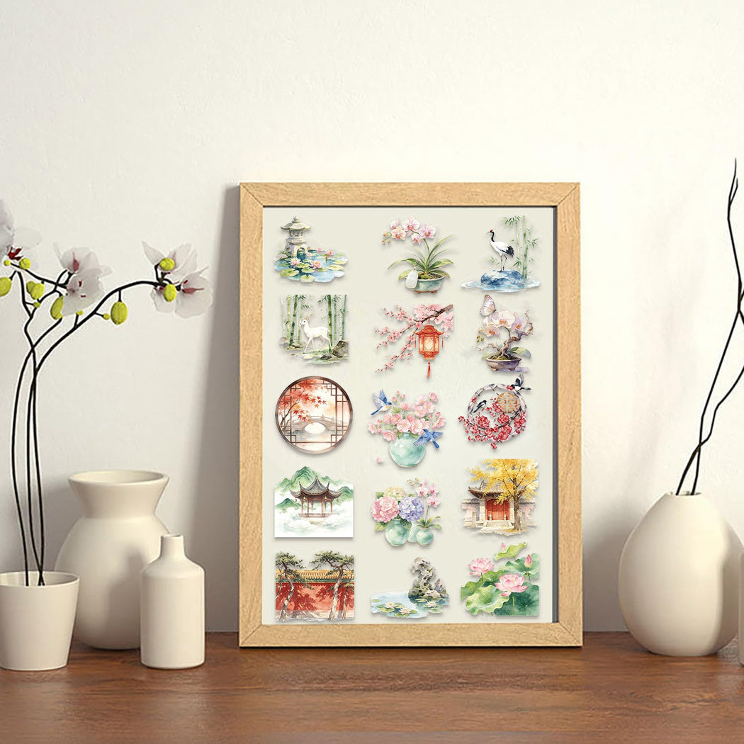 Watercolor lotus pond stickers shown in use