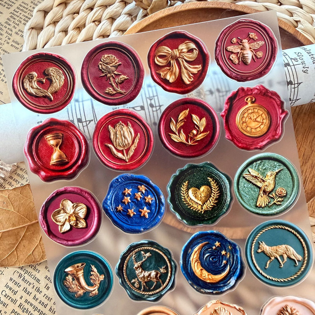 Wax seal motif stickers shown in use