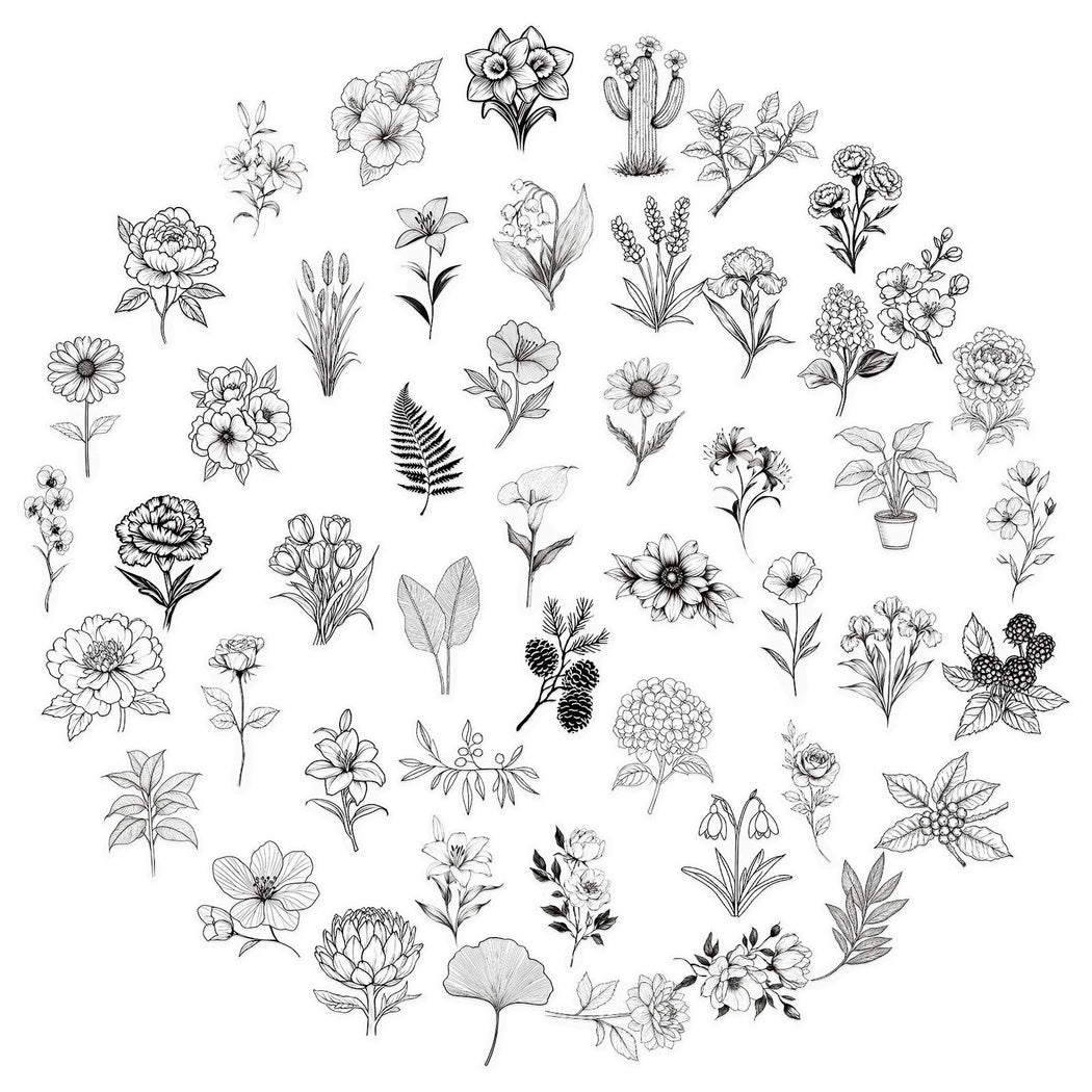 Lunira - Black White Botanical Line Art Sticker Pack