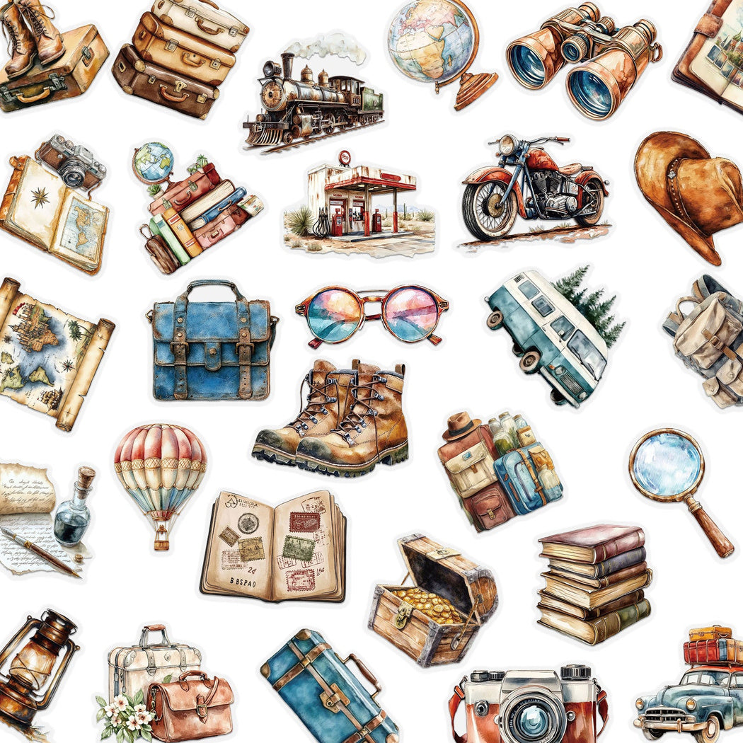 Lunira - Vintage Travel Suitcase Ephemera Sticker Pack