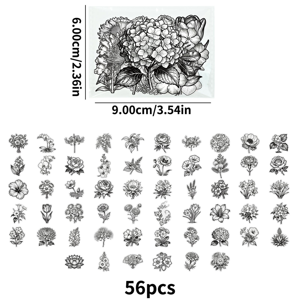 Lunira - Black-White Line-Art Floral Sticker Pack - product view 5 5