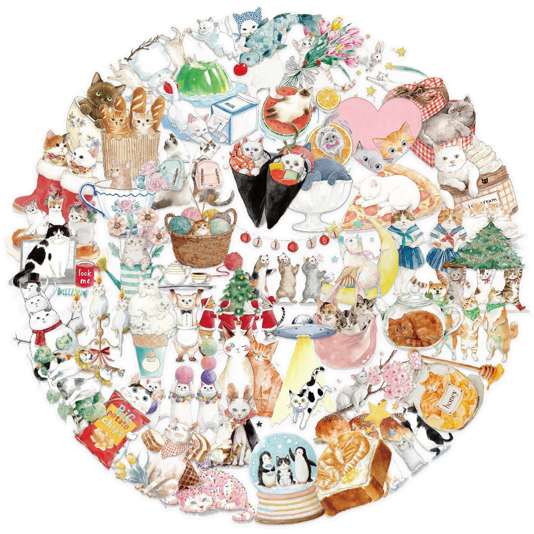 Cozy cat and food grouped sticker assortment