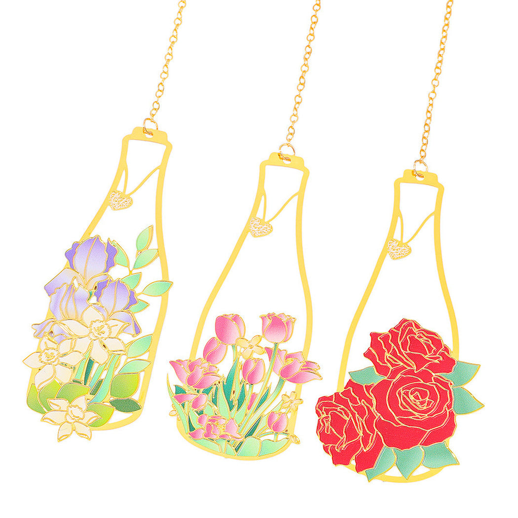 Three floral vase bookmark styles on white
