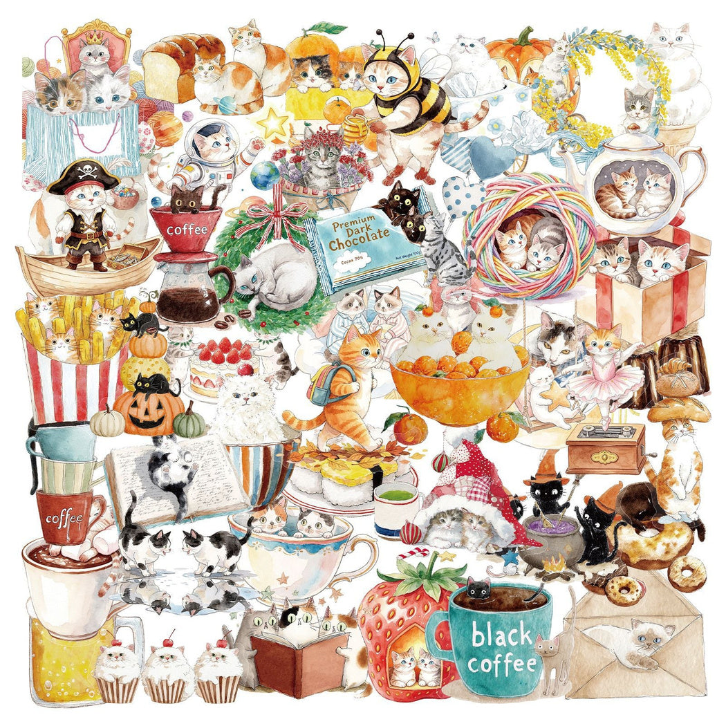 Cozy cat and food grouped sticker assortment