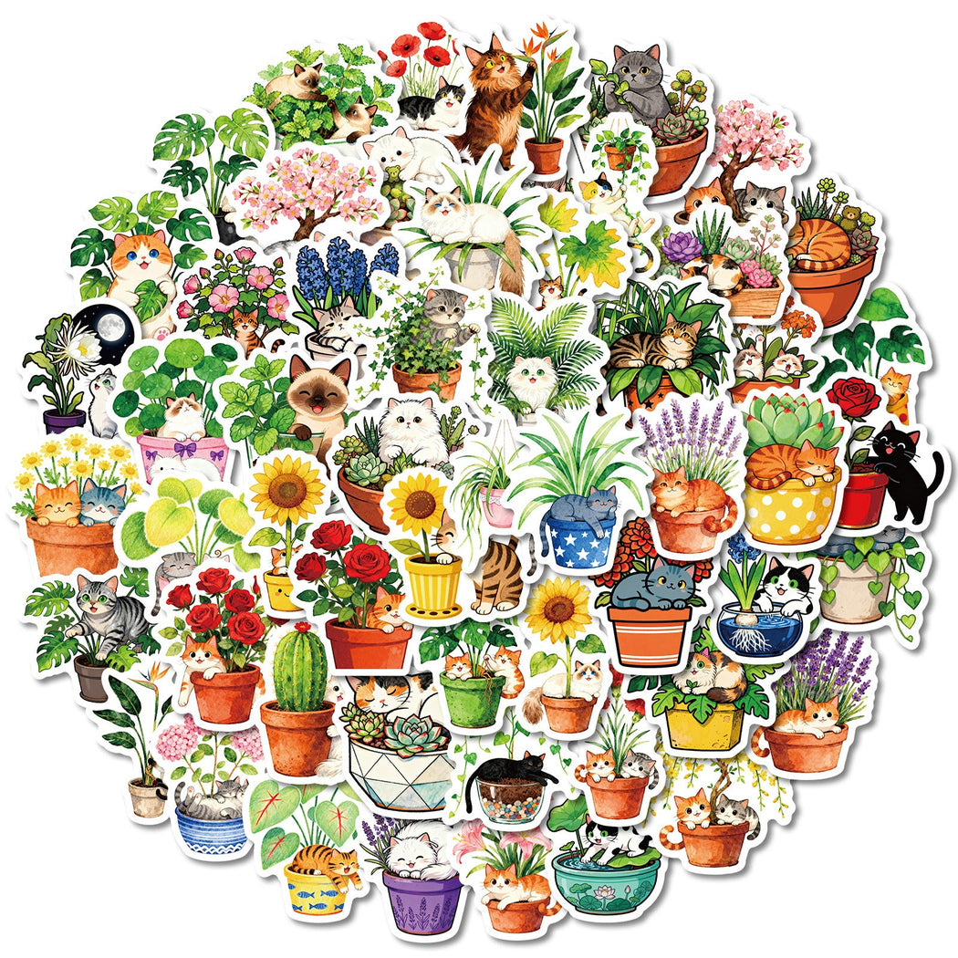 Lunira - Potted-Plant Cat Sticker Pack - PlantCat variant