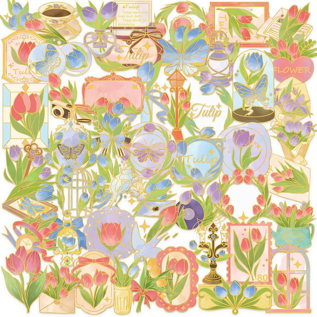 Vintage floral postage grouped sticker assortment