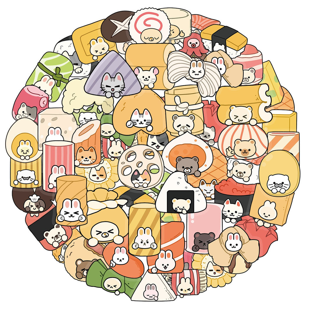 Cute character and food grouped sticker assortment