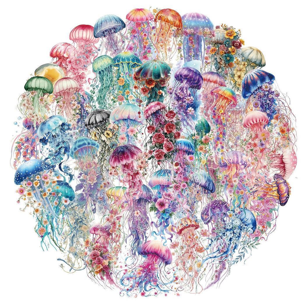 Watercolor jellyfish grouped sticker assortment