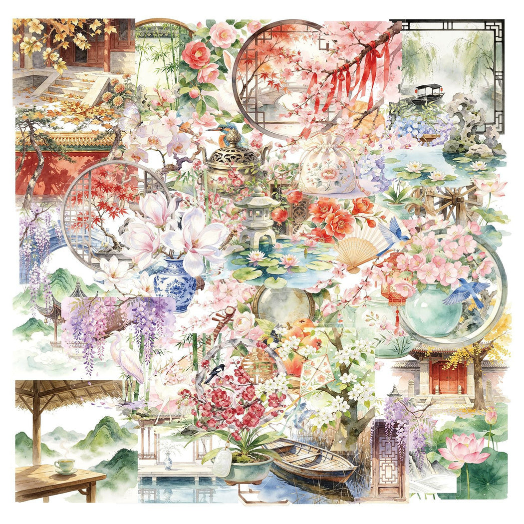 Watercolor lotus pond grouped sticker assortment