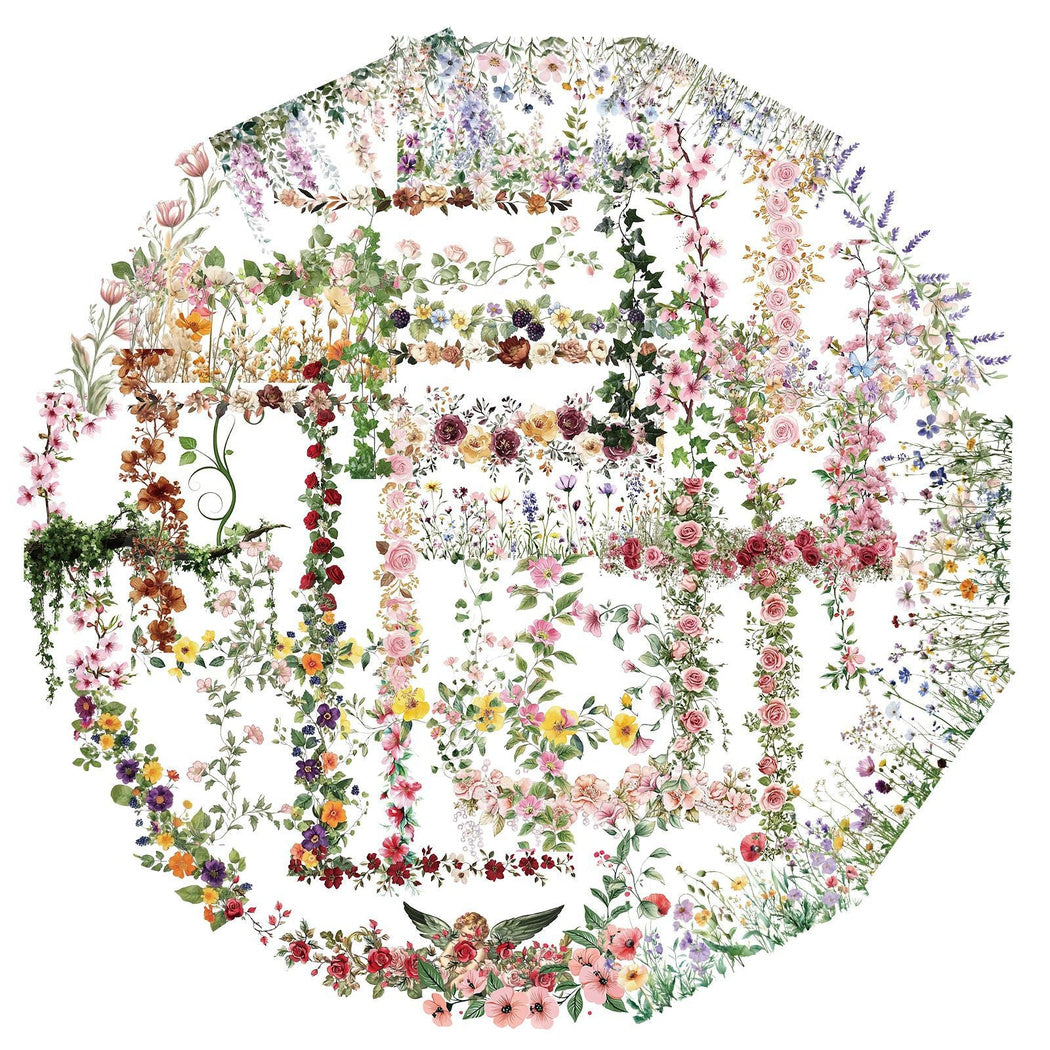 Floral border and garland grouped sticker assortment