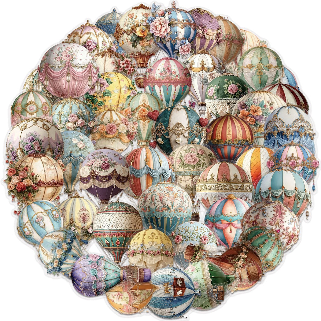 Vintage hot air balloon grouped sticker assortment