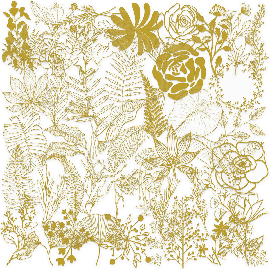Gold botanical line art grouped sticker assortment