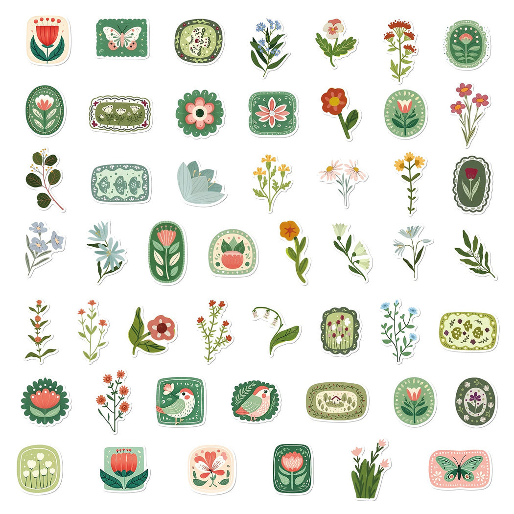 Individual green geometric plant sticker designs