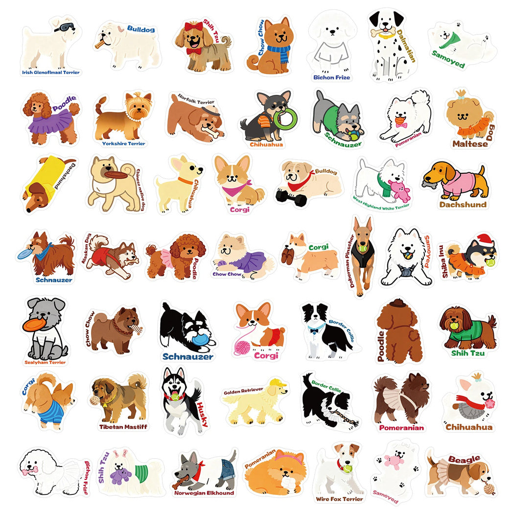 Individual illustrated dog sticker designs