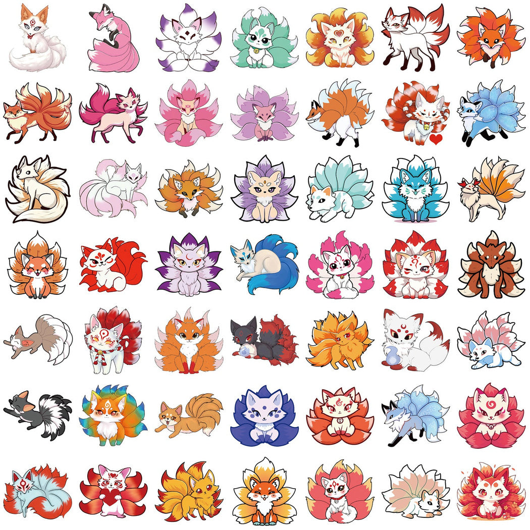 Lunira - Colorful Nine-Tailed Fox Cartoon Sticker Pack