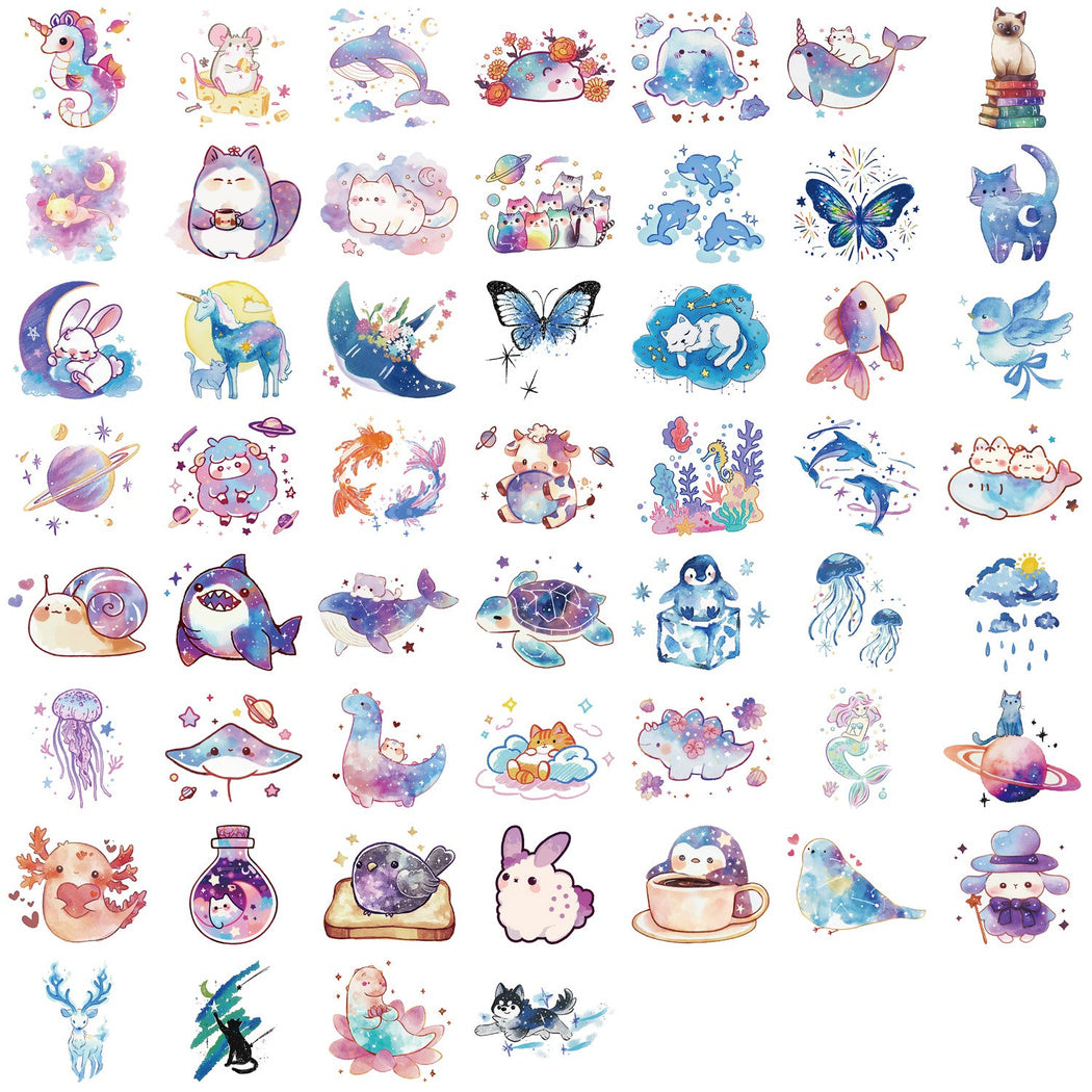 Lunira - Watercolor Galaxy Animal Sticker Pack