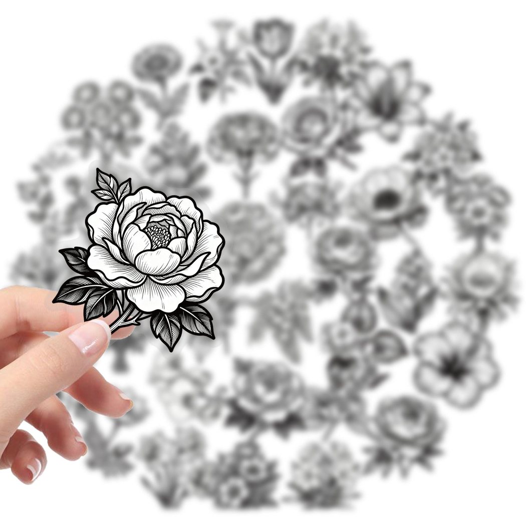 Lunira - Black-White Line-Art Floral Sticker Pack - product view 6 6